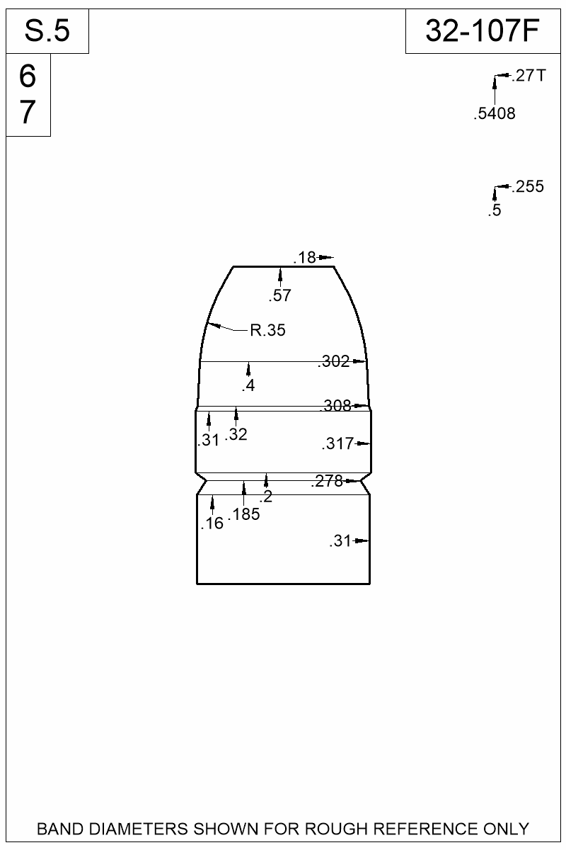 Dimensioned view of bullet 32-107F
