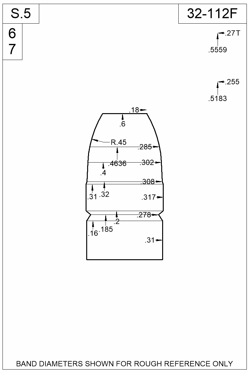 Dimensioned view of bullet 32-112F