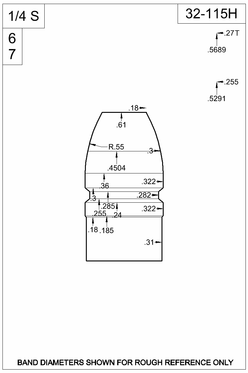 Dimensioned view of bullet 32-115H