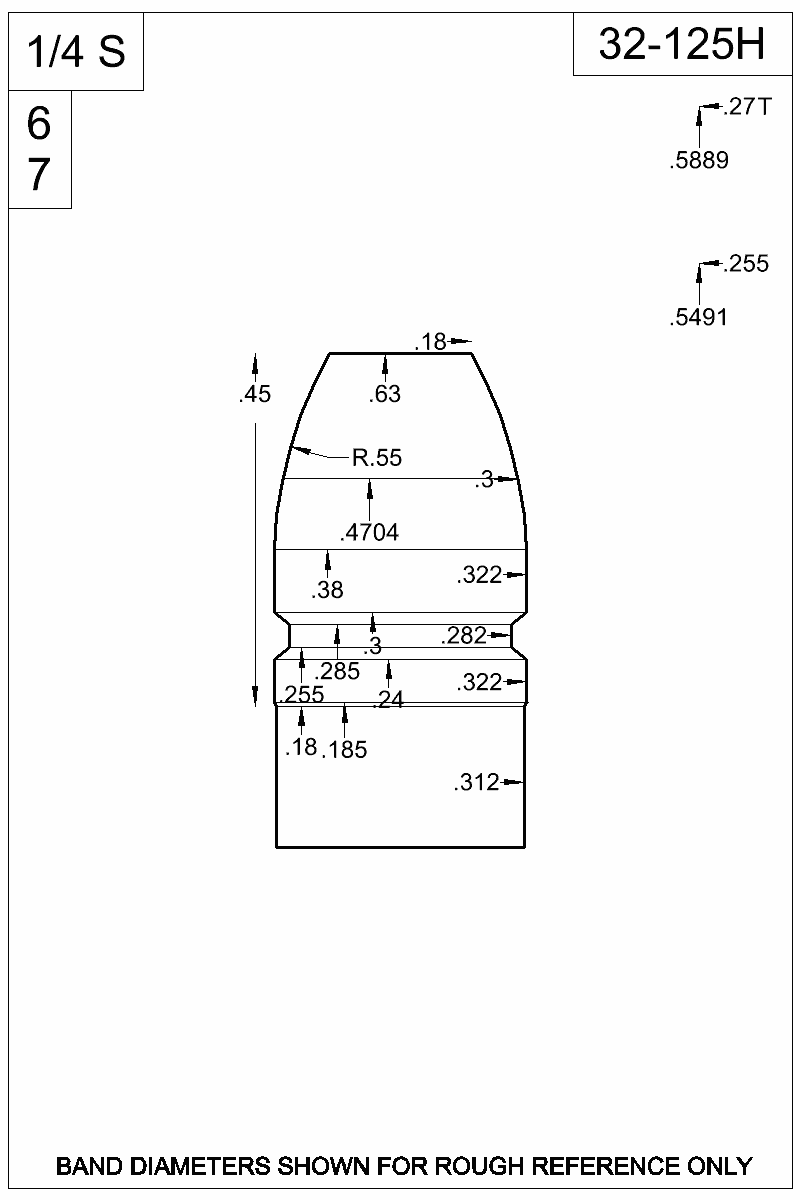 Dimensioned view of bullet 32-125H