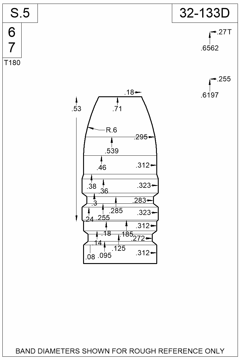 Dimensioned view of bullet 32-133D