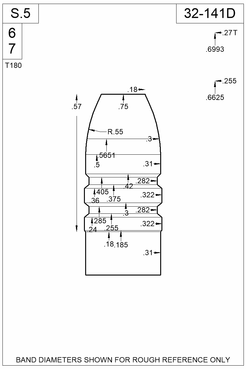Dimensioned view of bullet 32-141D