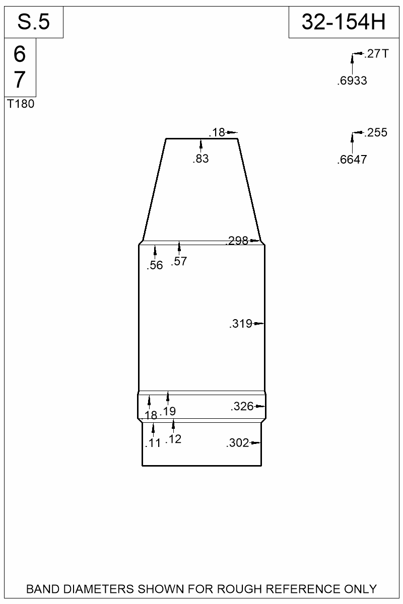 Dimensioned view of bullet 32-154H