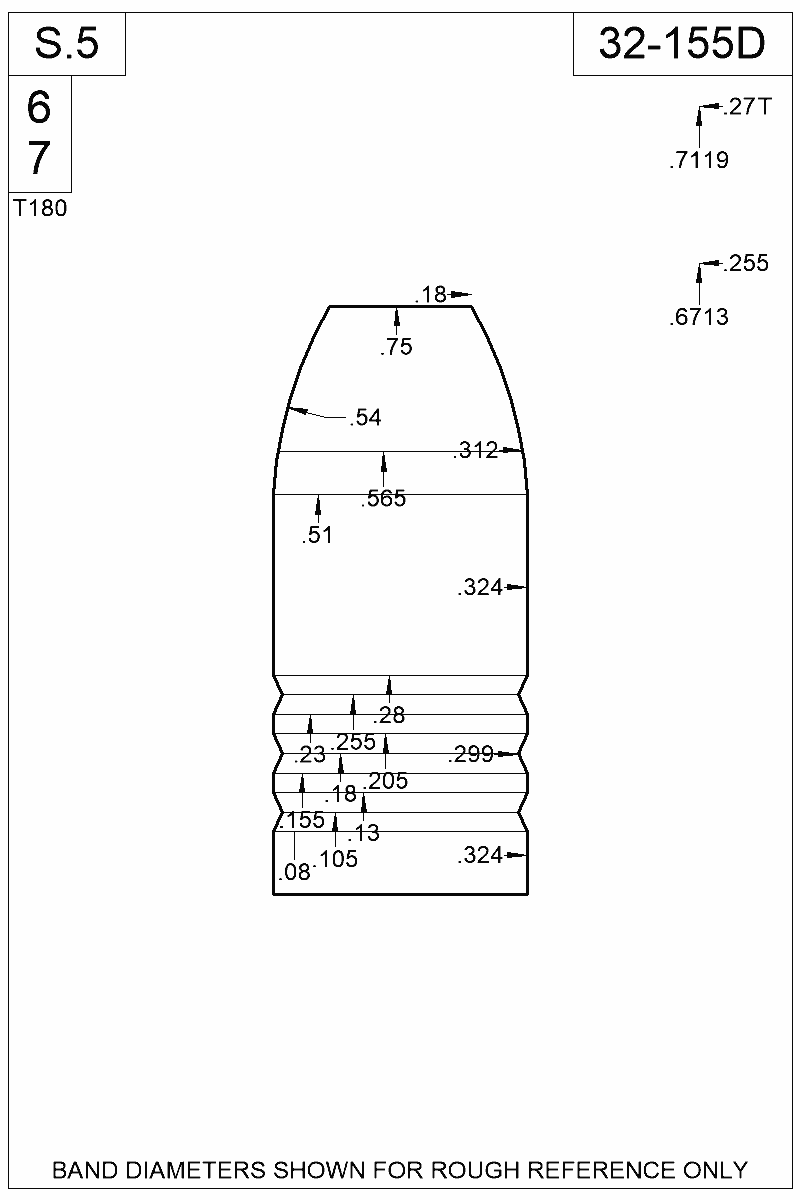 Dimensioned view of bullet 32-155D