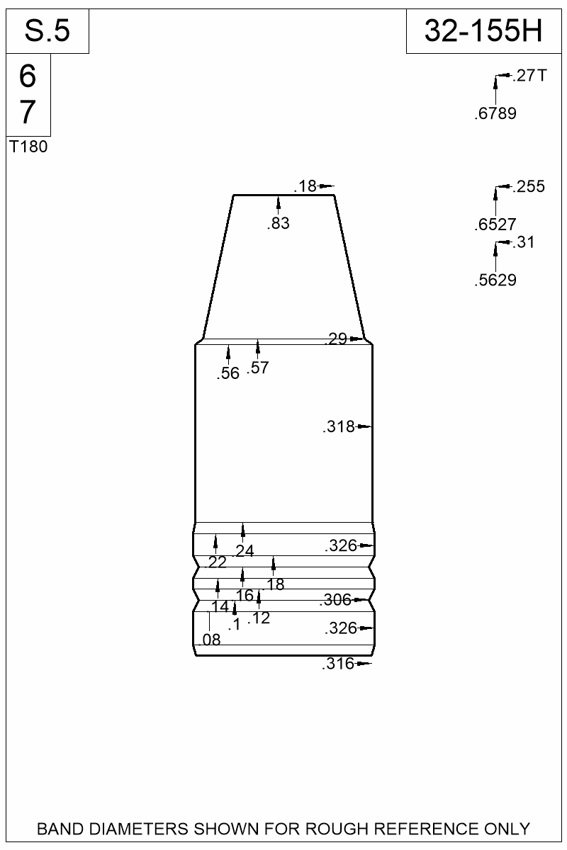 Dimensioned view of bullet 32-155H