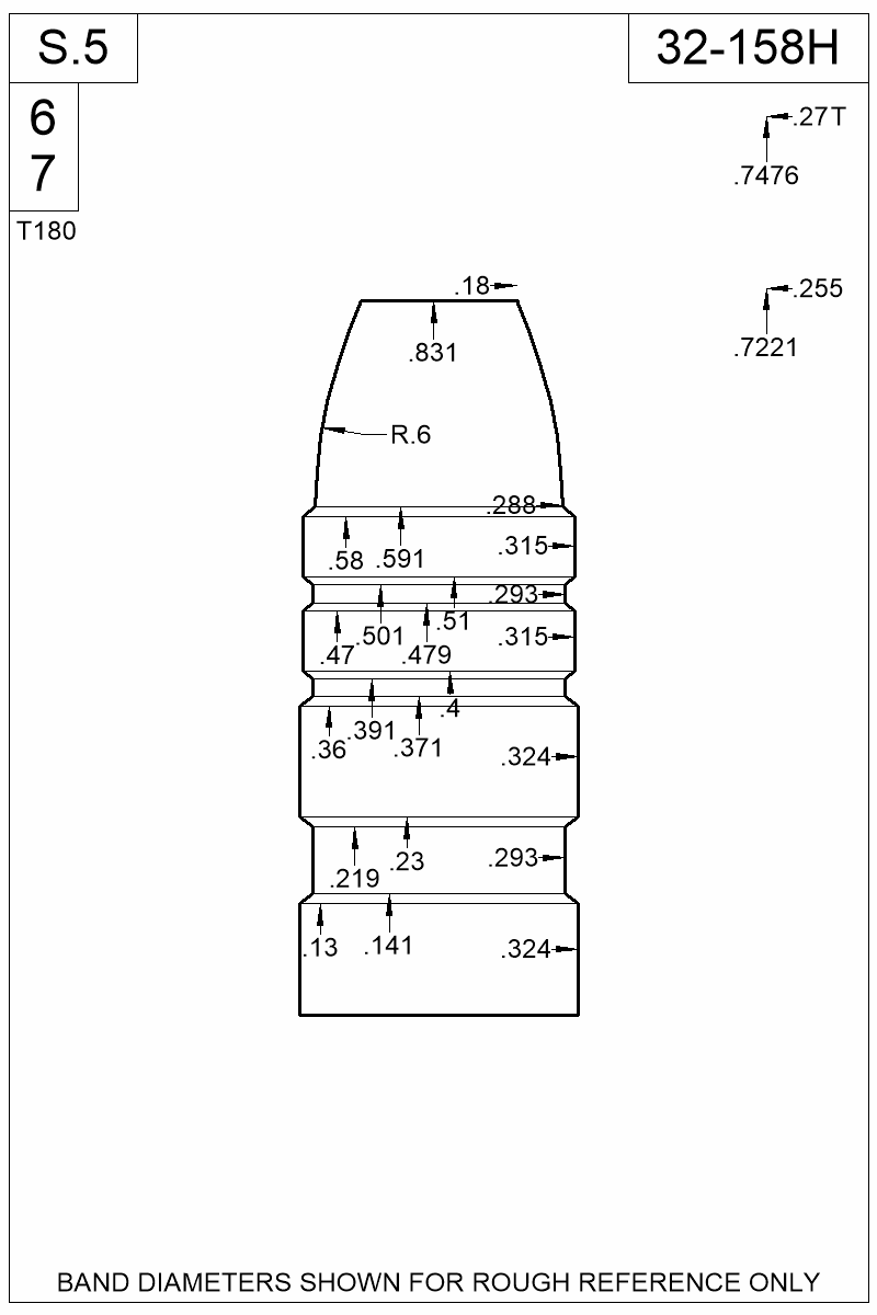 Dimensioned view of bullet 32-158H