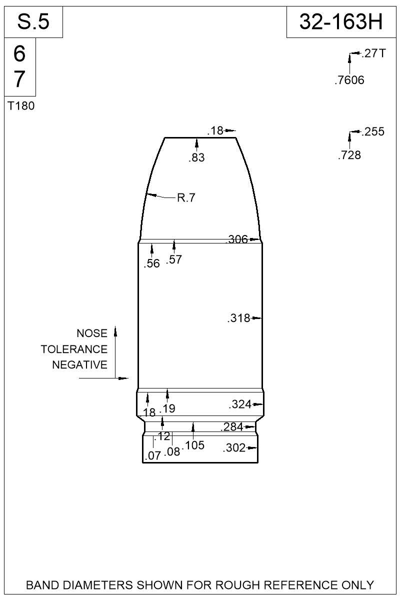 Dimensioned view of bullet 32-163H