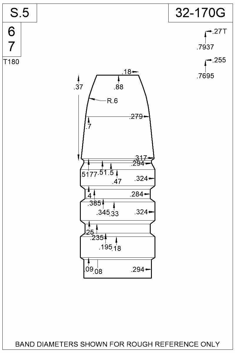 Dimensioned view of bullet 32-170G