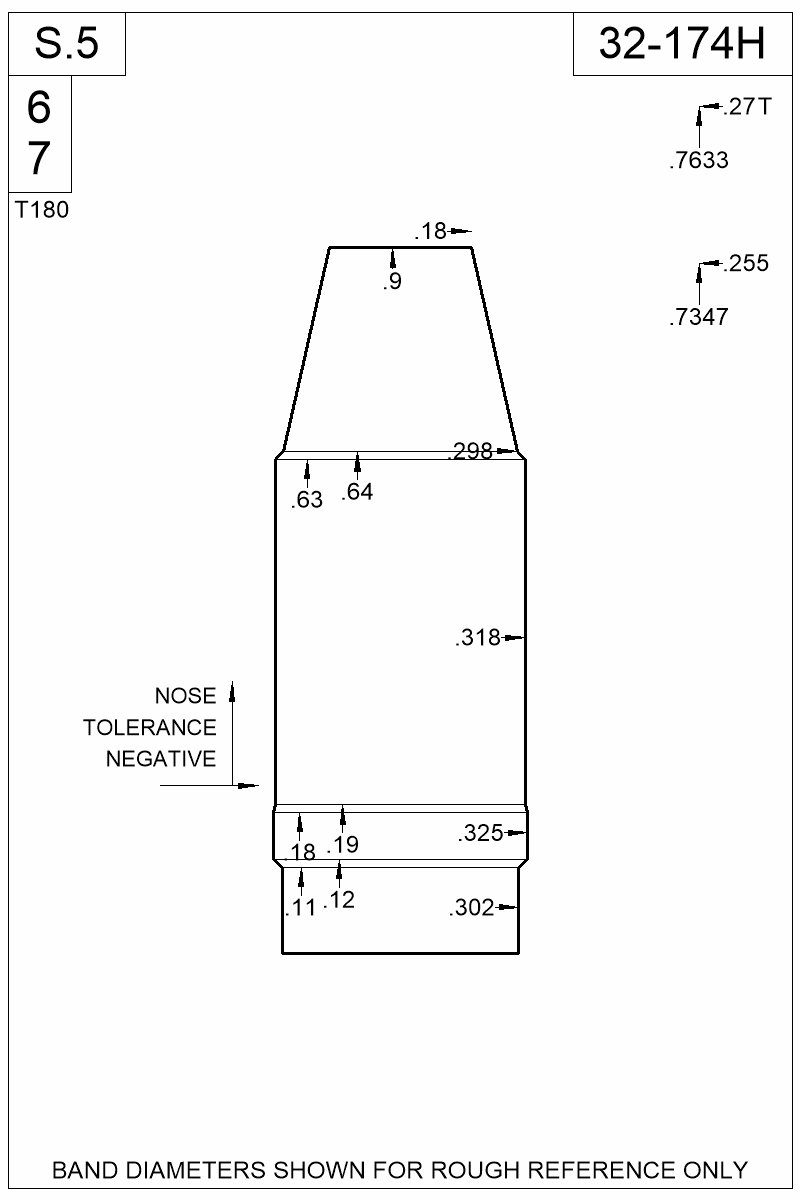 Dimensioned view of bullet 32-174H