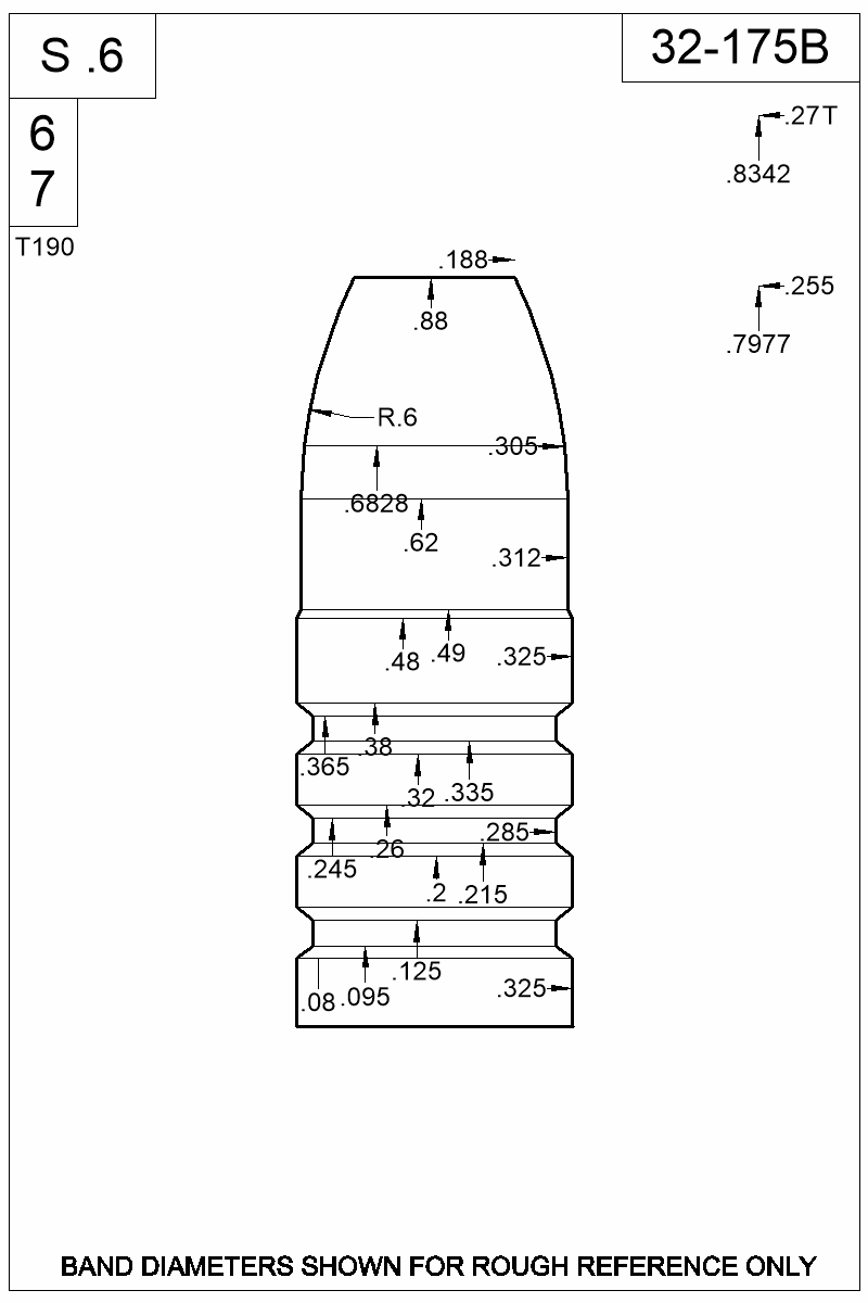 Dimensioned view of bullet 32-175B