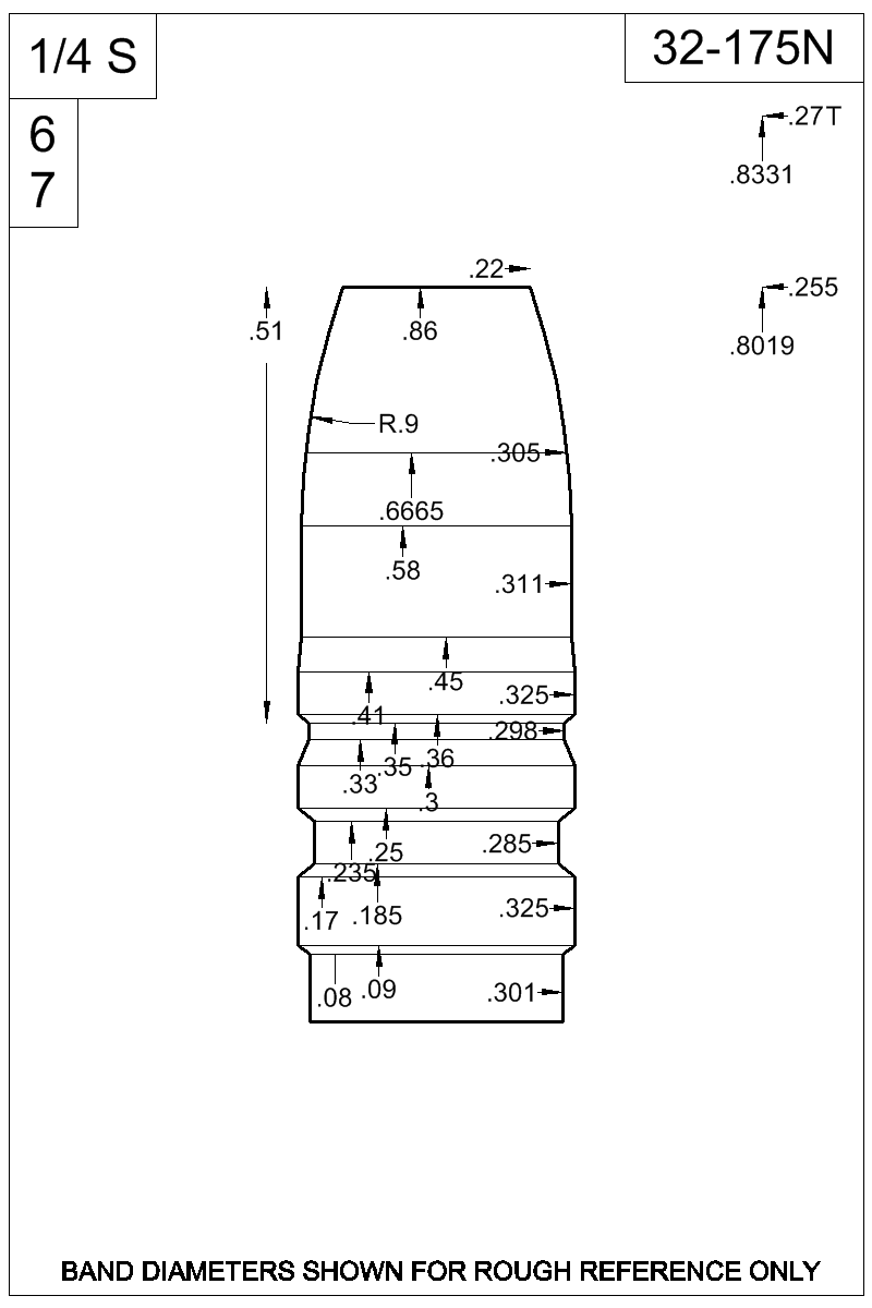 Dimensioned view of bullet 32-175N