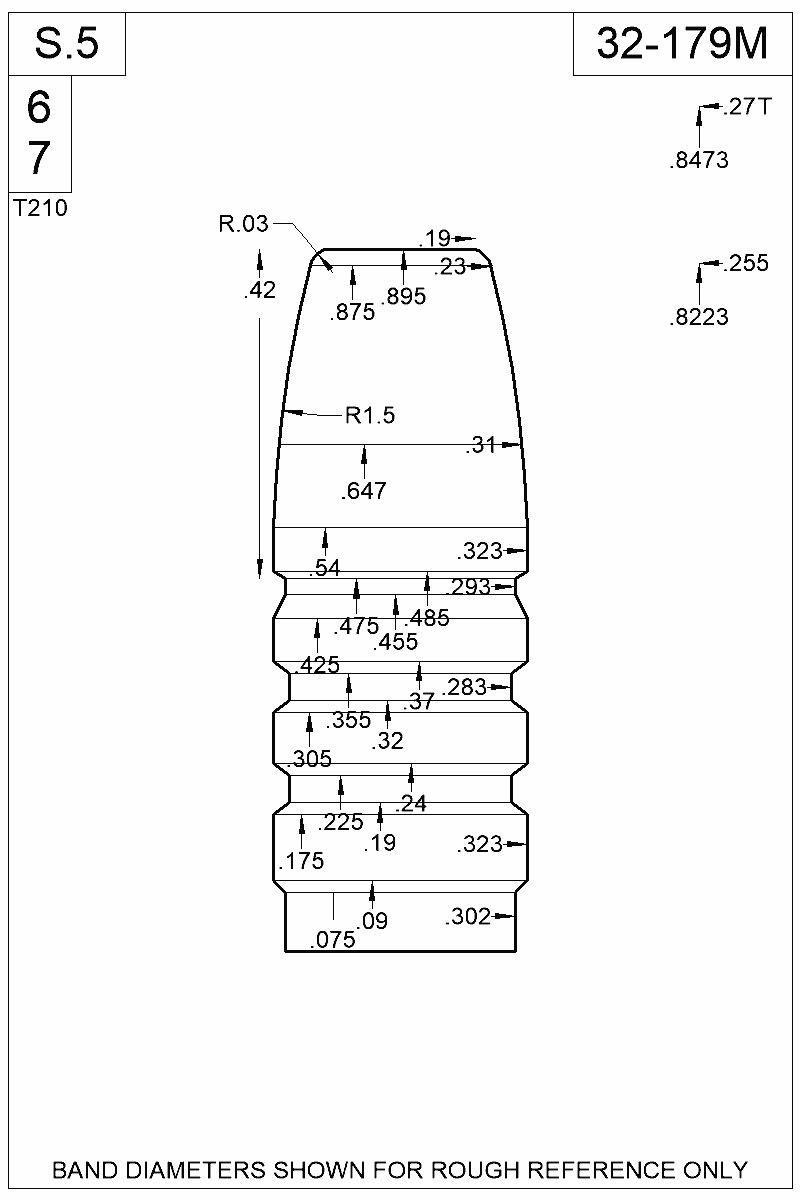 Dimensioned view of bullet 32-179M
