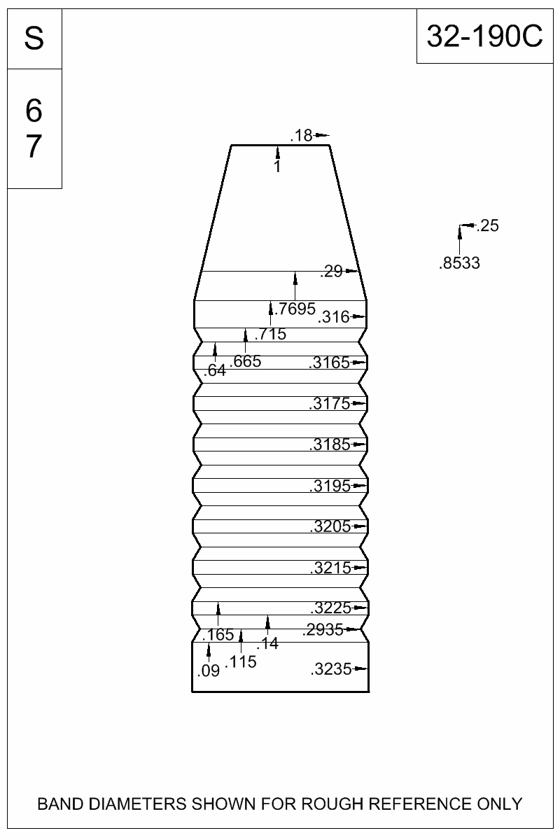 Dimensioned view of bullet 32-190C