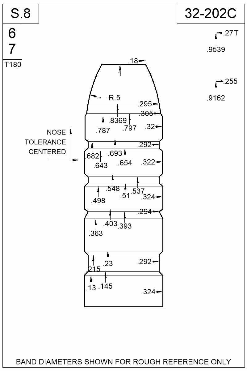 Dimensioned view of bullet 32-202C