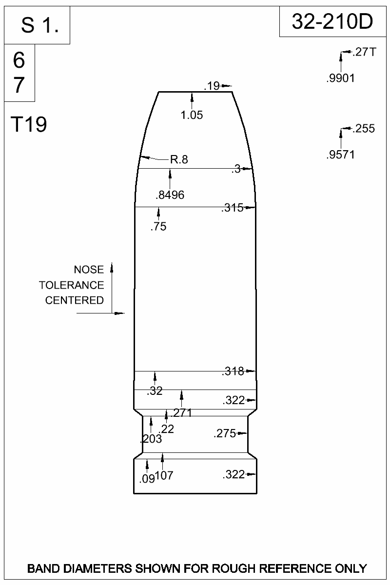 Dimensioned view of bullet 32-210D
