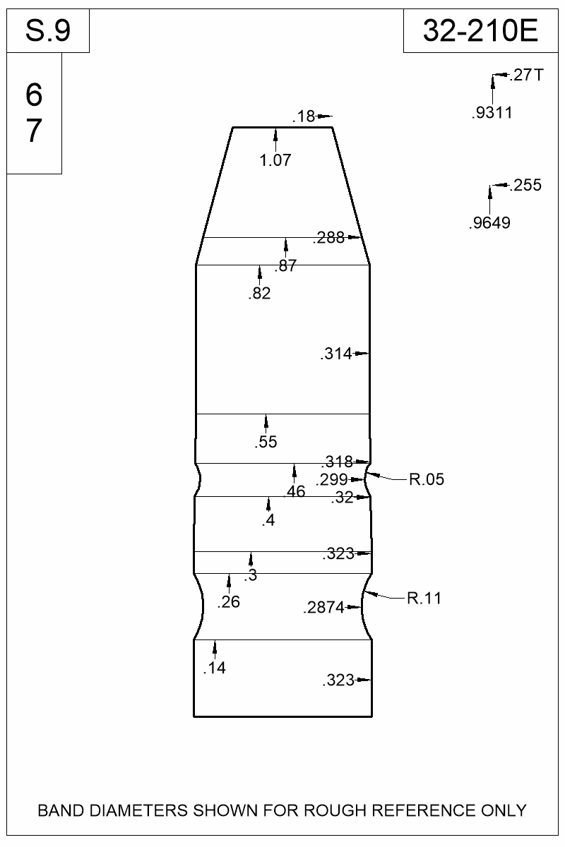 Dimensioned view of bullet 32-210E