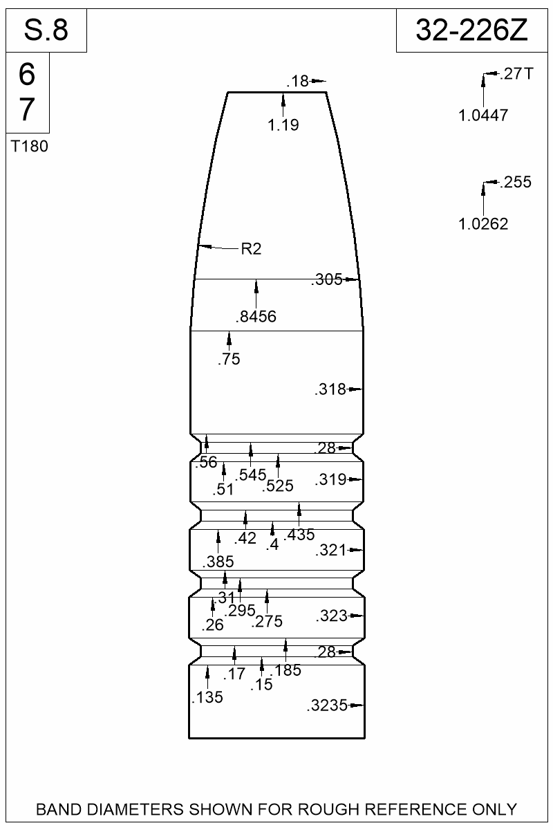 Dimensioned view of bullet 32-226Z