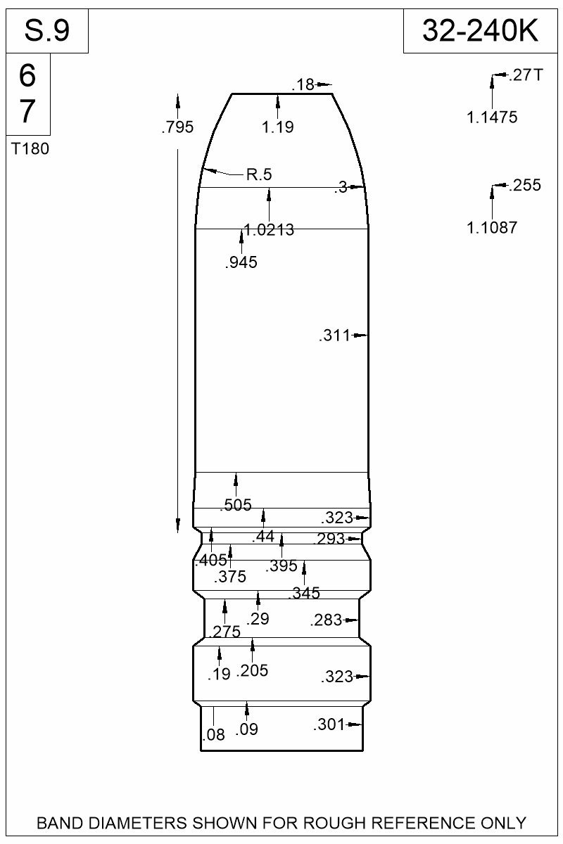 Dimensioned view of bullet 32-240K