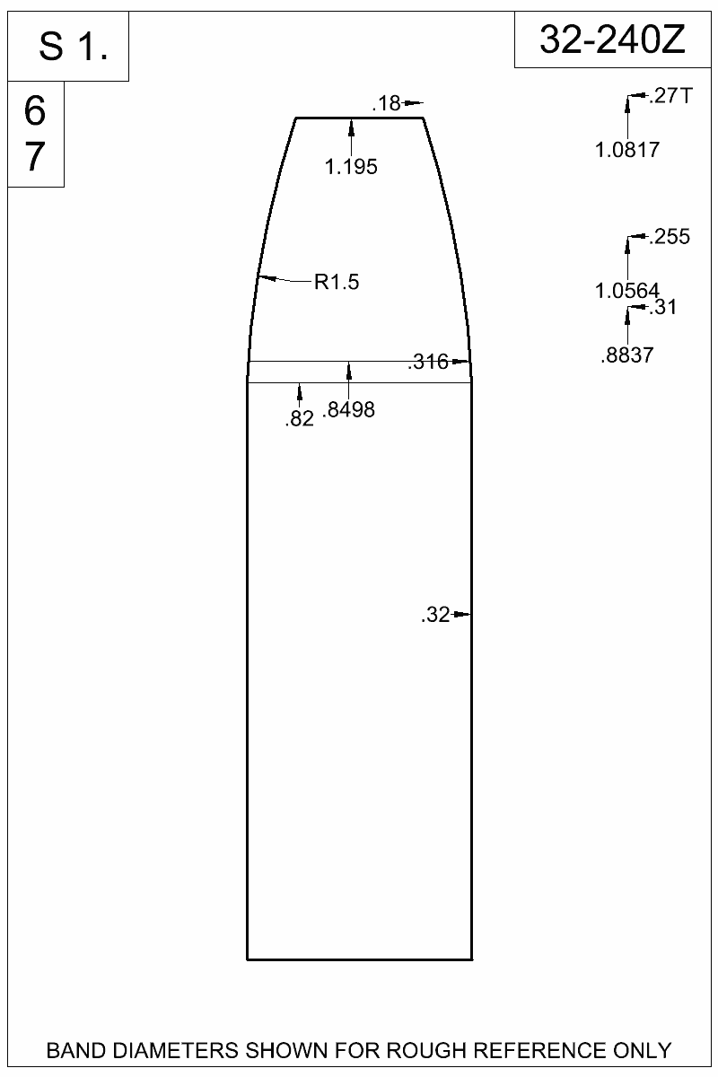Dimensioned view of bullet 32-240Z