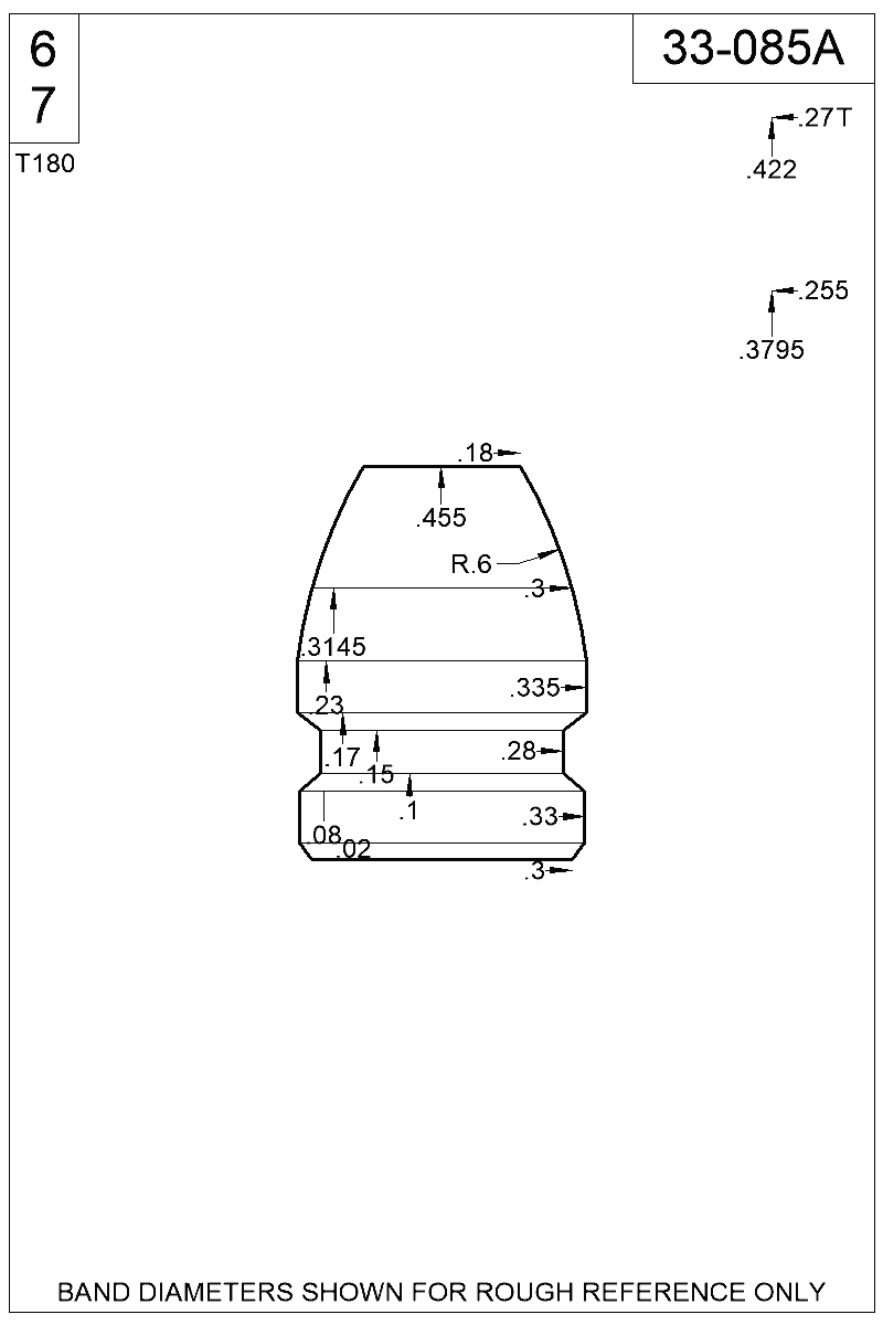 Dimensioned view of bullet 33-085A