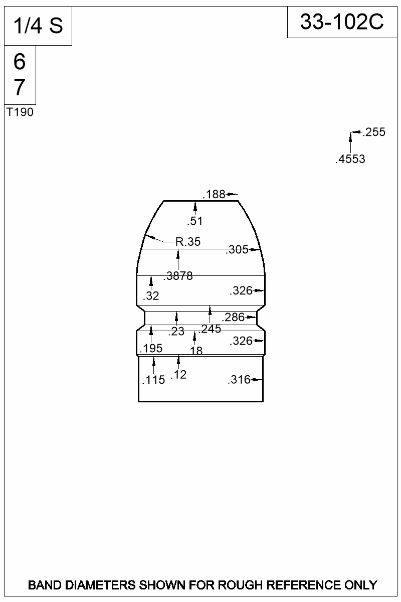 Dimensioned view of bullet 33-102C