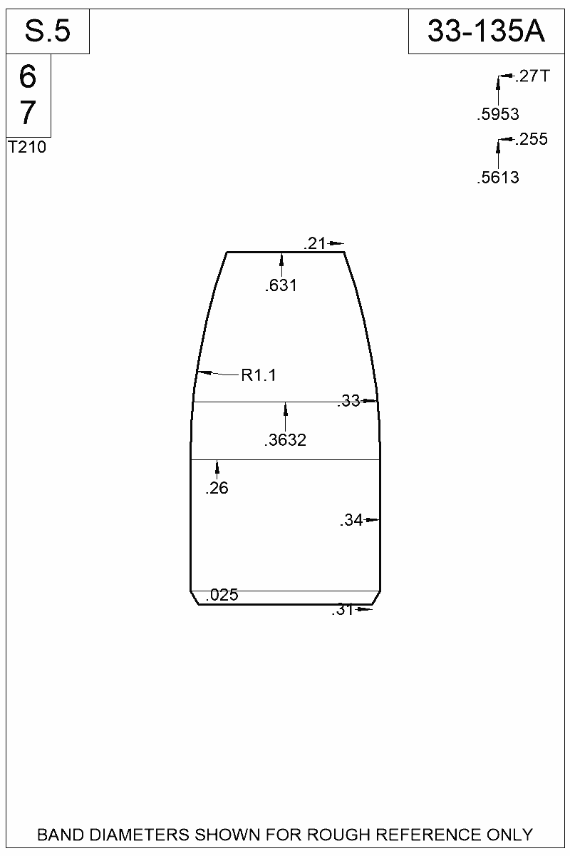 Dimensioned view of bullet 33-135A
