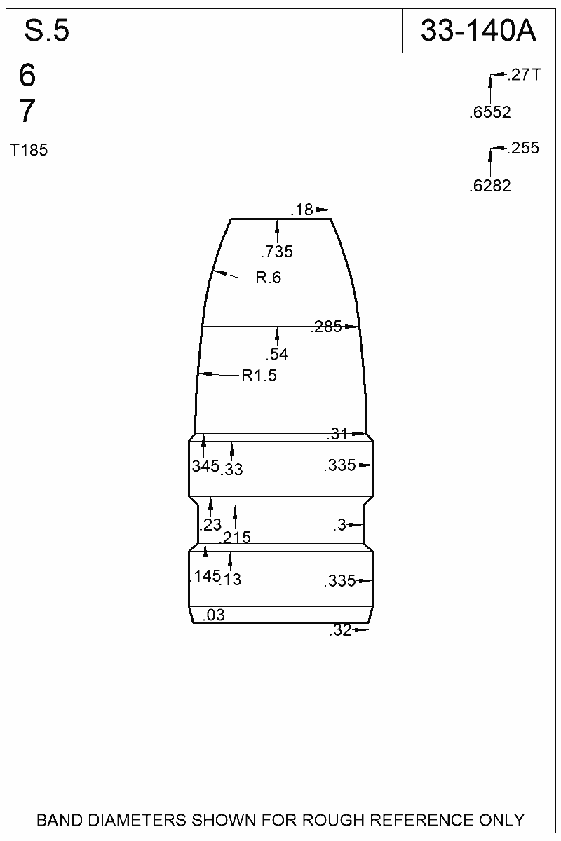 Dimensioned view of bullet 33-140A