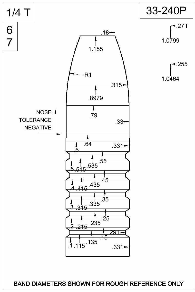 Dimensioned view of bullet 33-240P