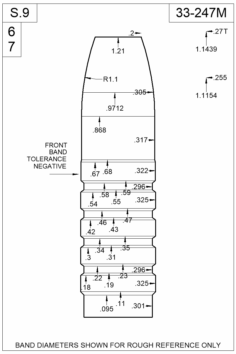 Dimensioned view of bullet 33-247M