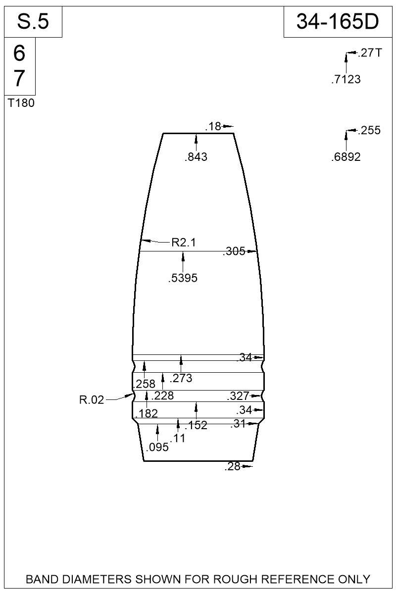 Dimensioned view of bullet 34-165D