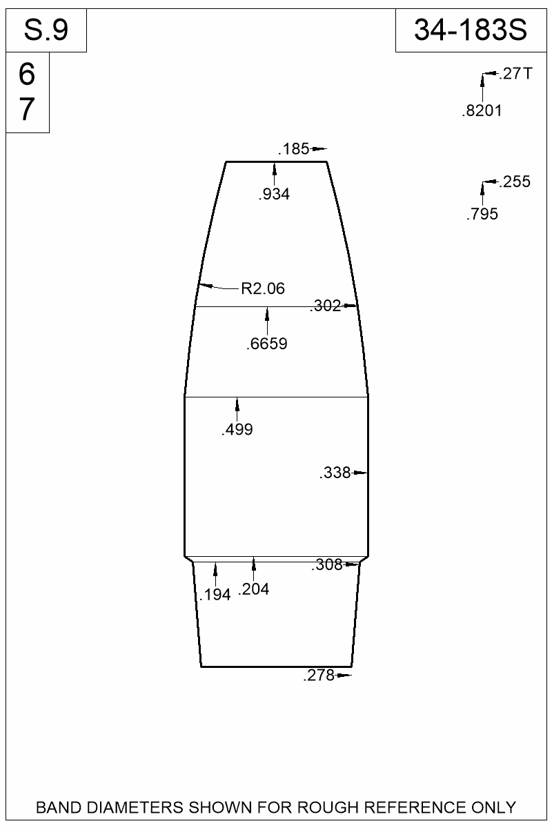 Dimensioned view of bullet 34-183S