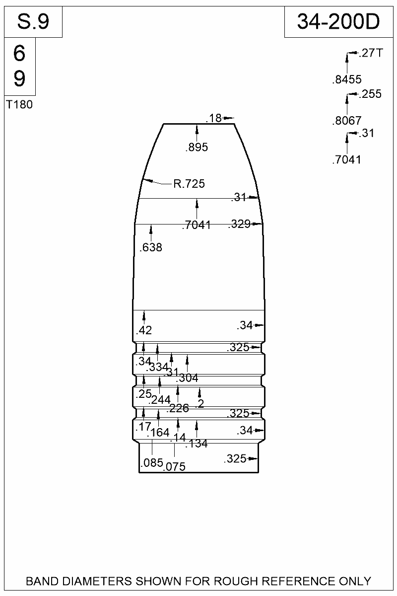 Dimensioned view of bullet 34-200D