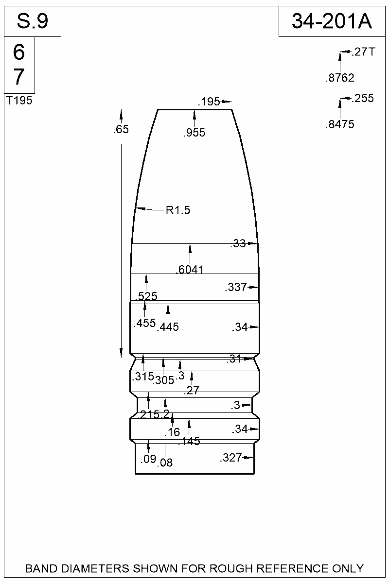 Dimensioned view of bullet 34-201A