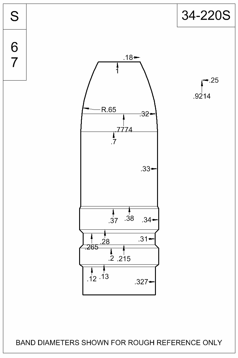 Dimensioned view of bullet 34-220S