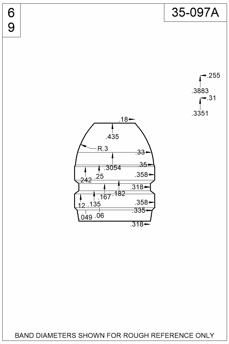 Dimensioned view of bullet 35-097A