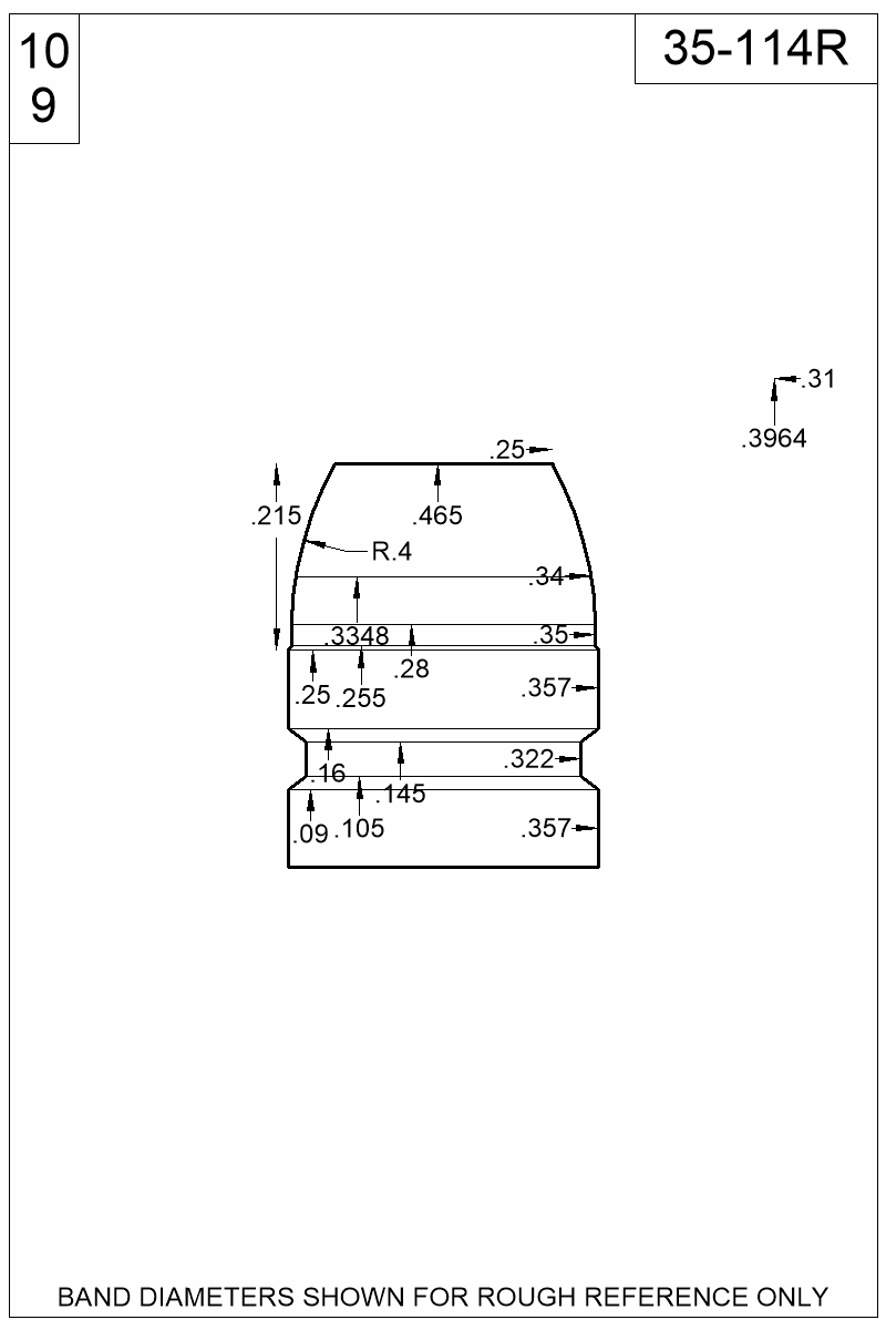 Dimensioned view of bullet 35-114R