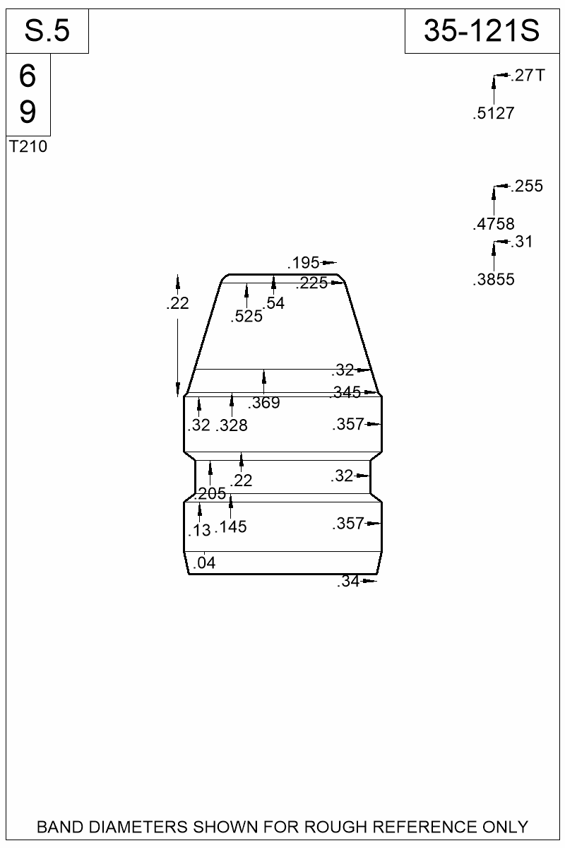 Dimensioned view of bullet 35-121S