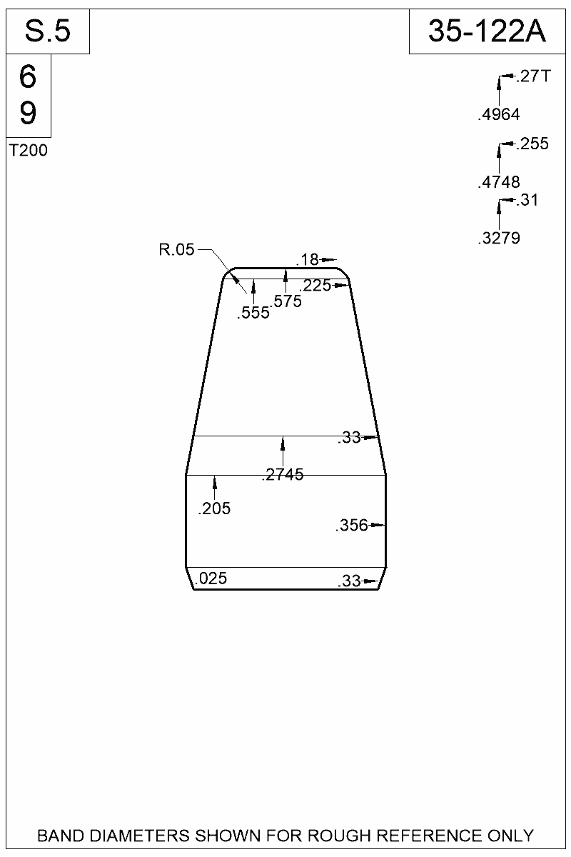 Dimensioned view of bullet 35-122A