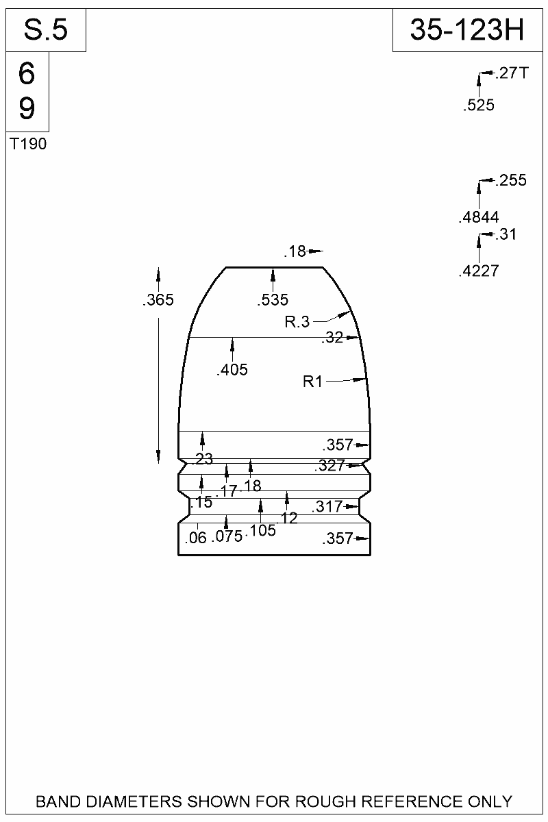 Dimensioned view of bullet 35-123H