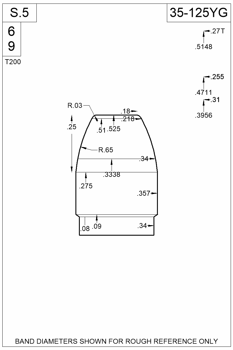 Dimensioned view of bullet 35-125YG