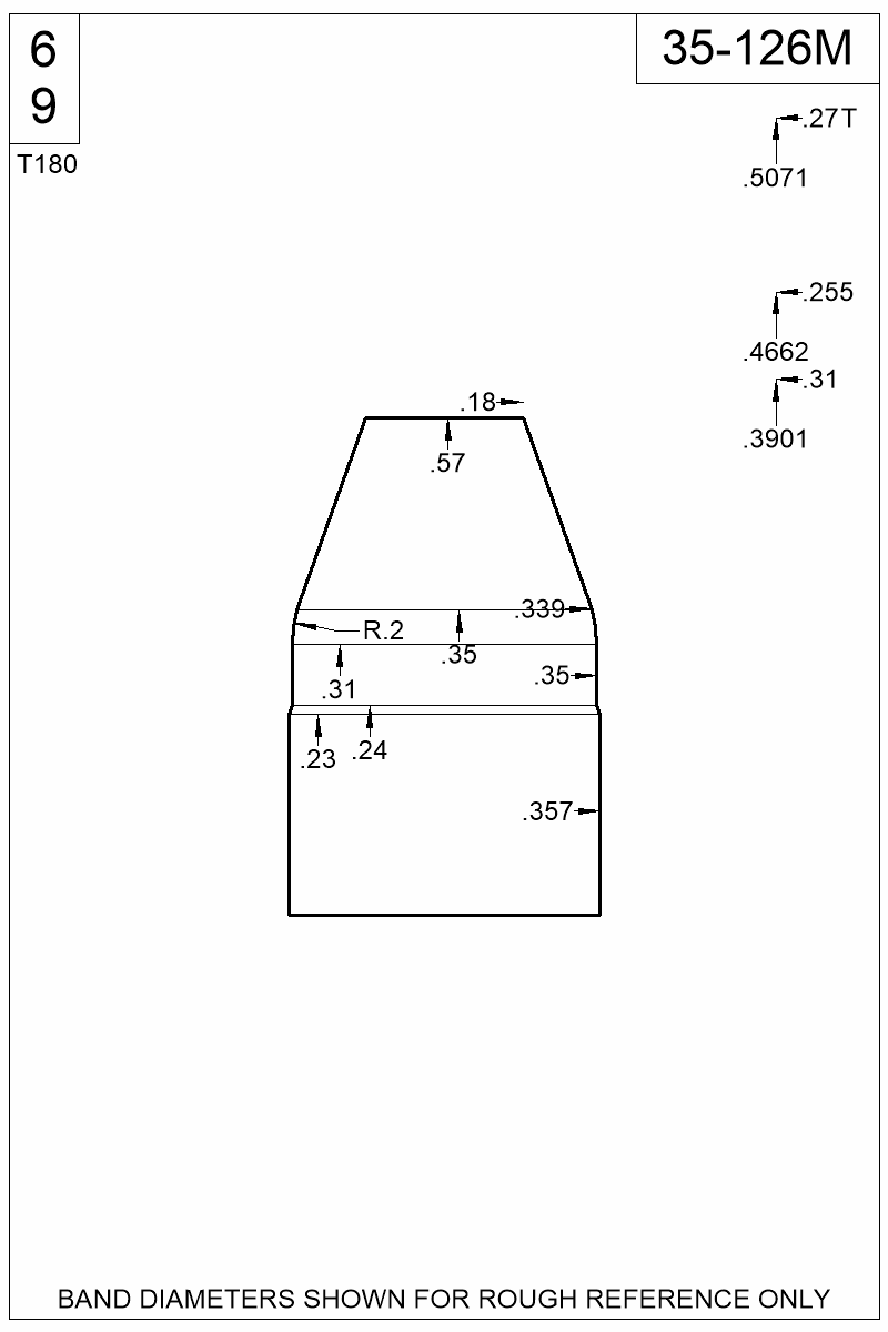 Dimensioned view of bullet 35-126M