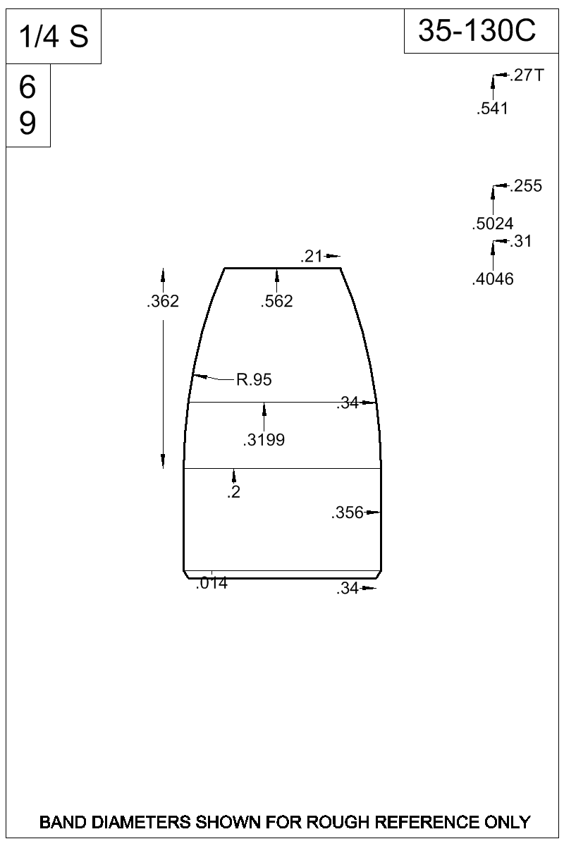 Dimensioned view of bullet 35-130C