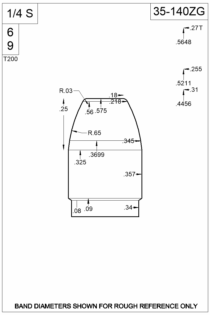 Dimensioned view of bullet 35-140ZG
