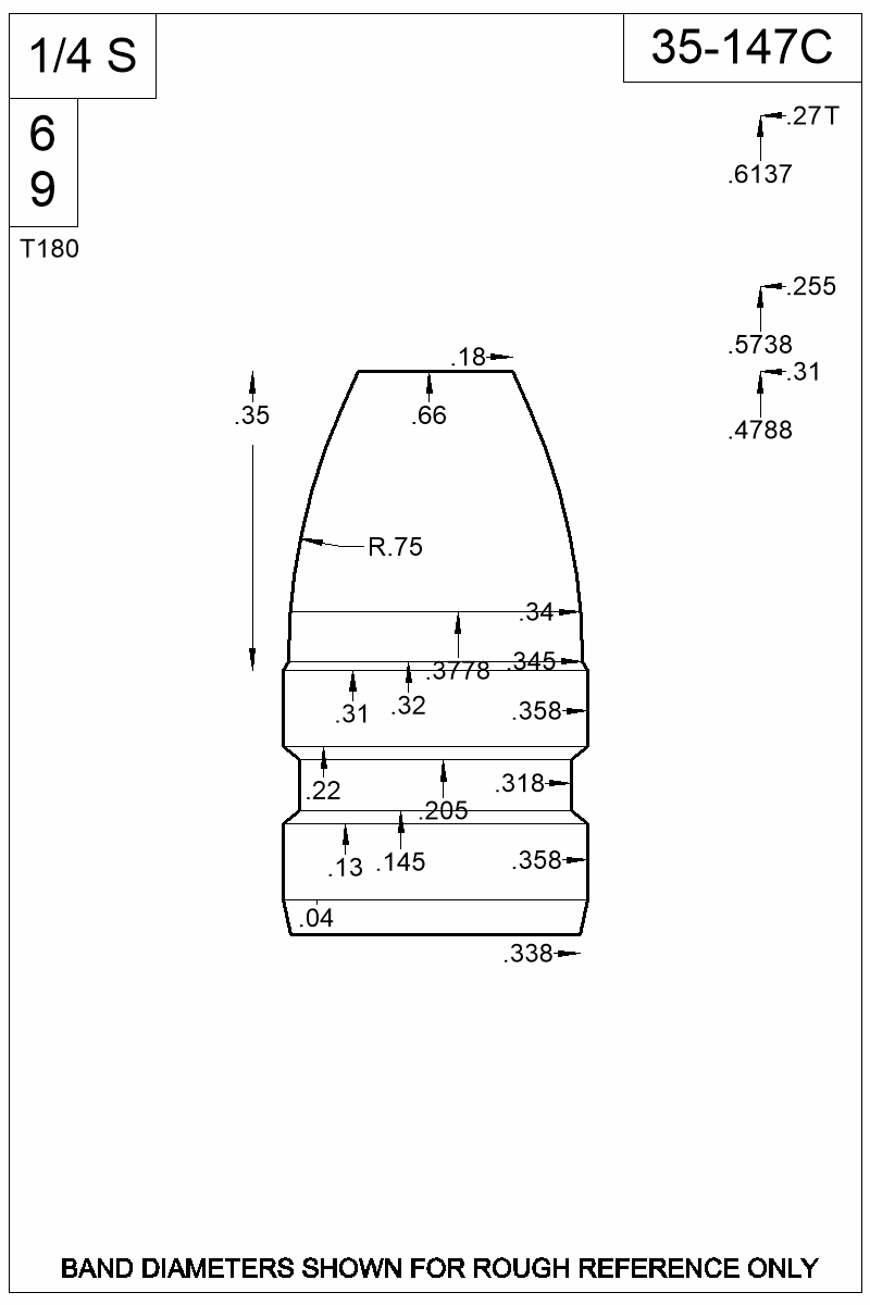 Dimensioned view of bullet 35-147C
