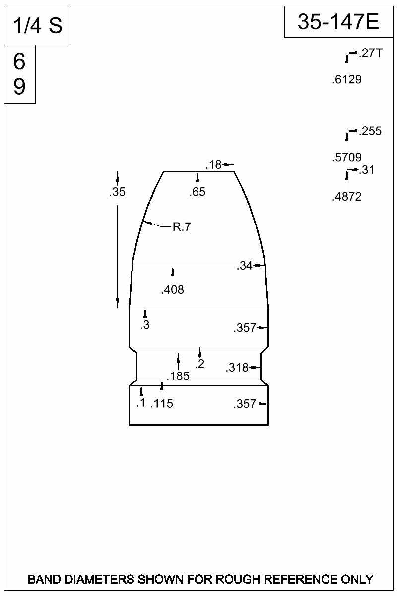 Dimensioned view of bullet 35-147E