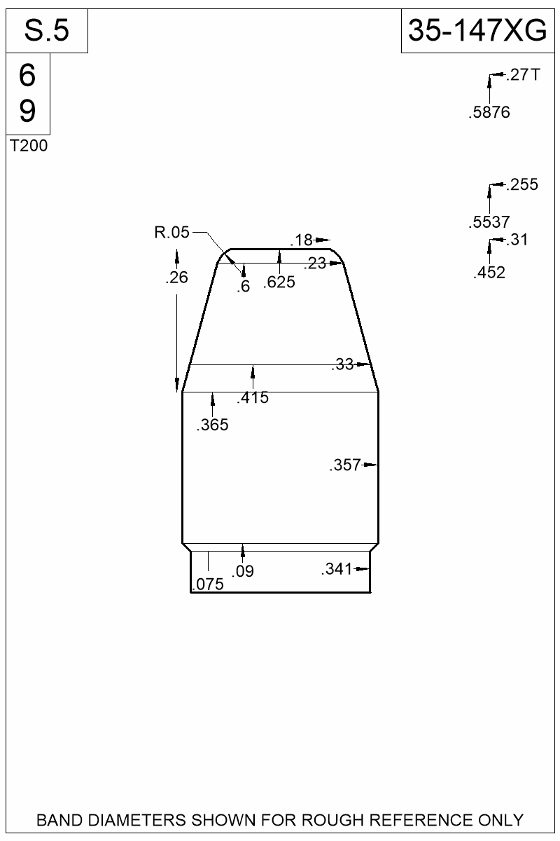 Dimensioned view of bullet 35-147XG