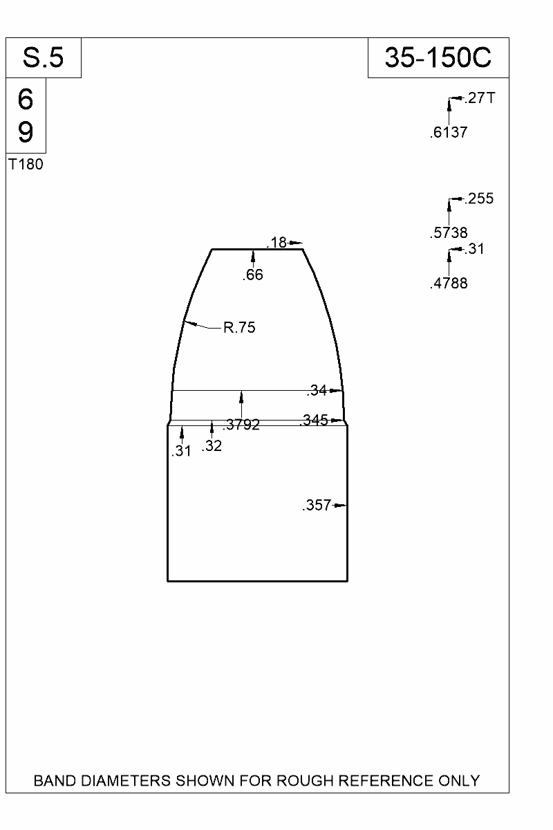 Dimensioned view of bullet 35-150C