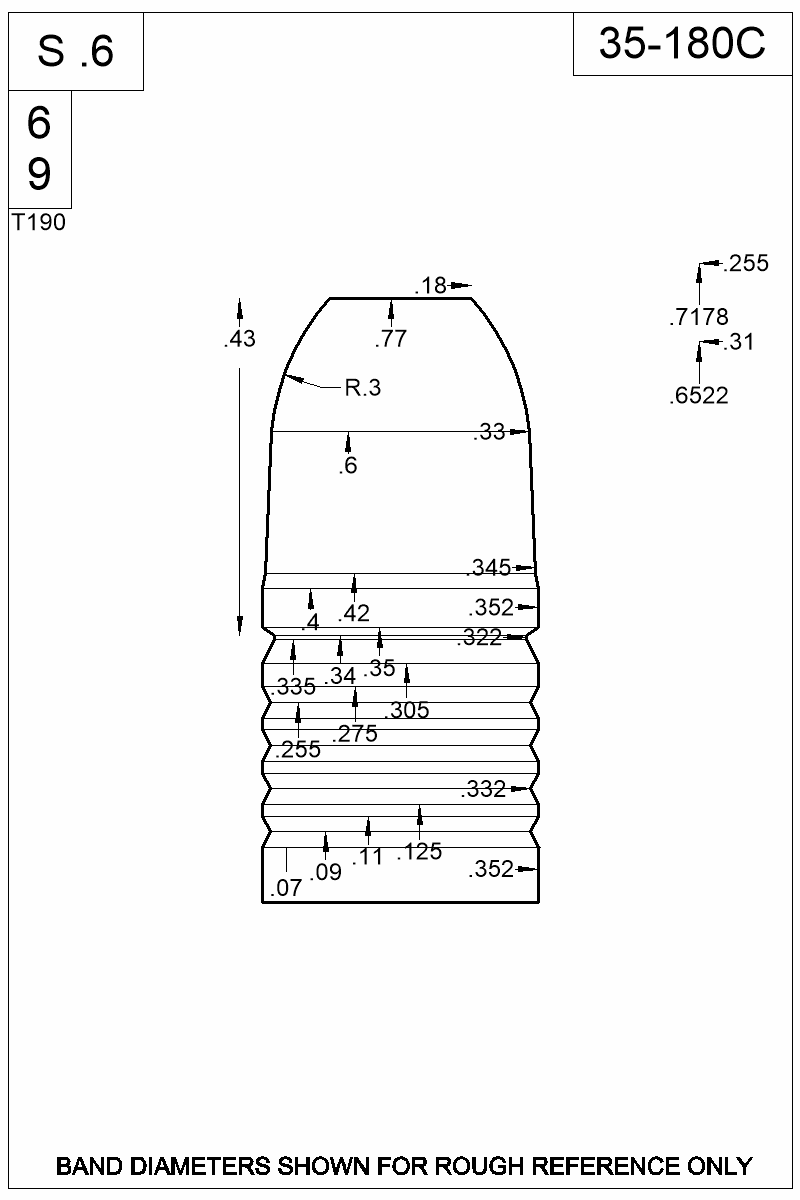 Dimensioned view of bullet 35-180C