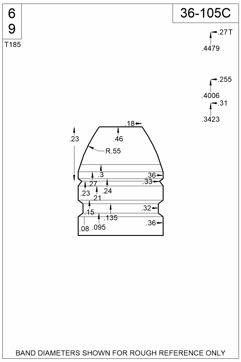 Dimensioned view of bullet 36-105C