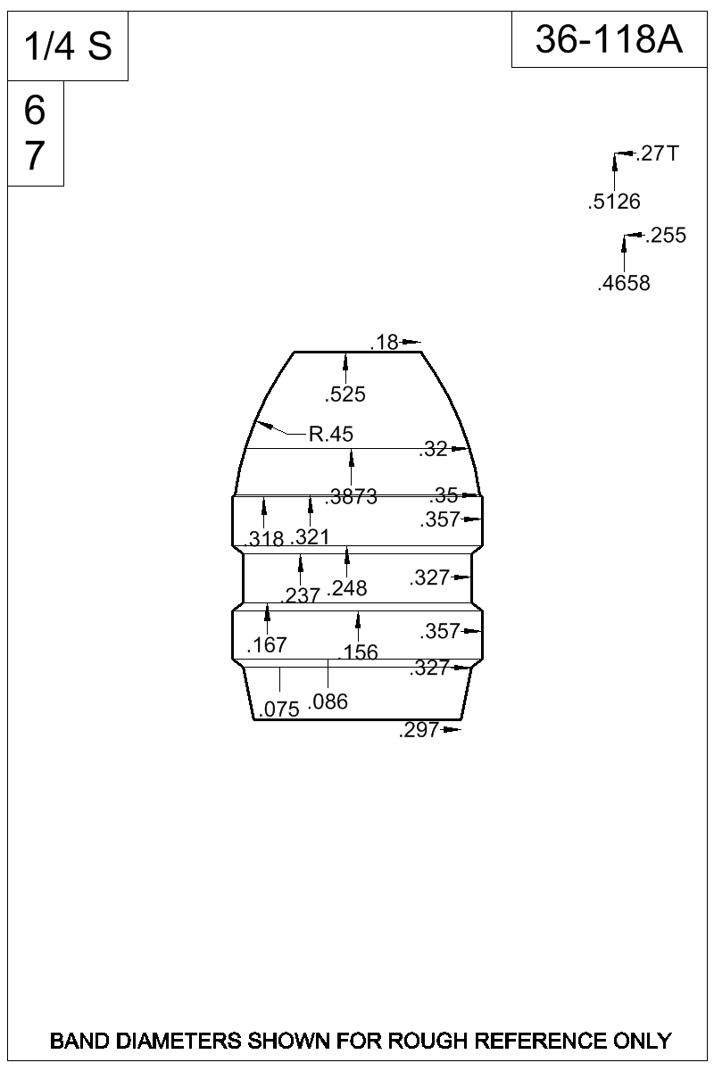 Dimensioned view of bullet 36-118A